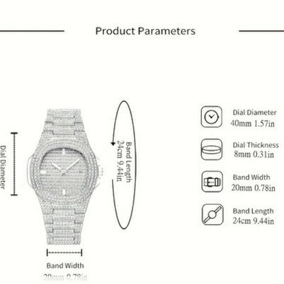 1pc Popular Hip Hop Full Artificial Diamond Avant-garde Quartz Watch - Picture 7 of 8